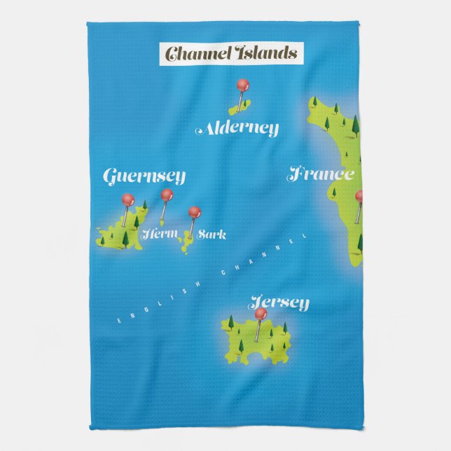 Channel Islands Map poster. Tea Towel (Vertical)