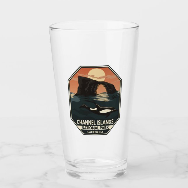 Channel Islands National Park Dolphin Retro Emblem Glass (Front)