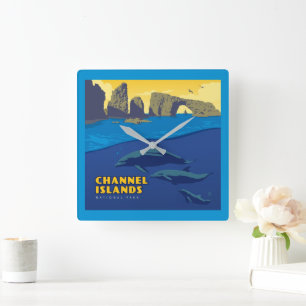 Channel Islands National Park Dolphins Square Wall Clock