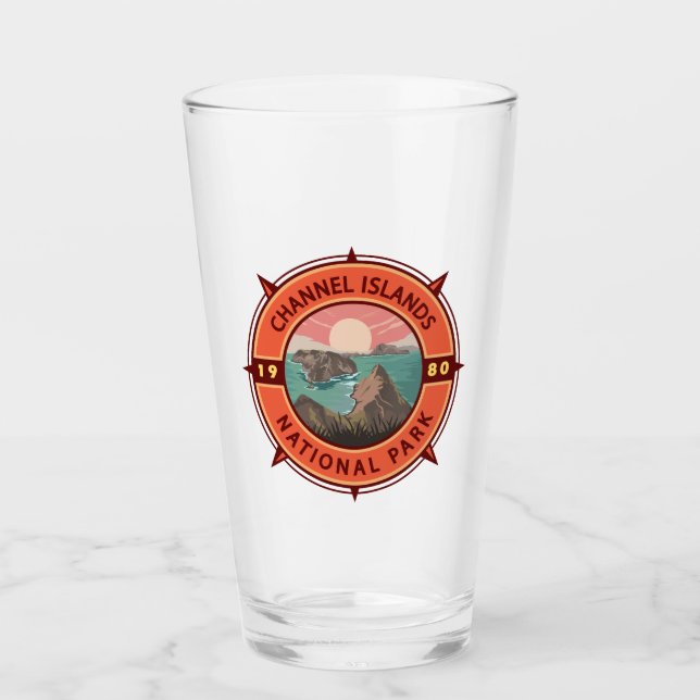 Channel Islands National Park Retro Compass Emblem Glass (Front)