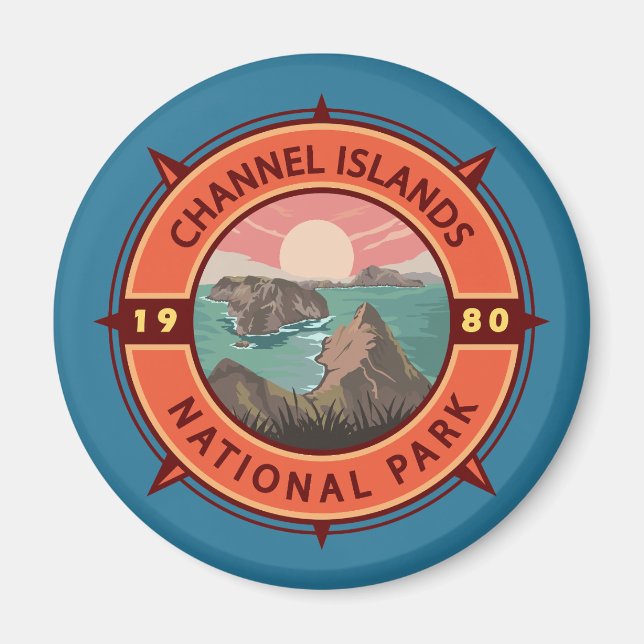 Channel Islands National Park Retro Compass Emblem Magnet (Front)