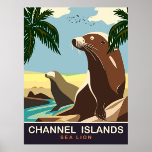 Channel Islands, Sea Lion, Travel Poster
