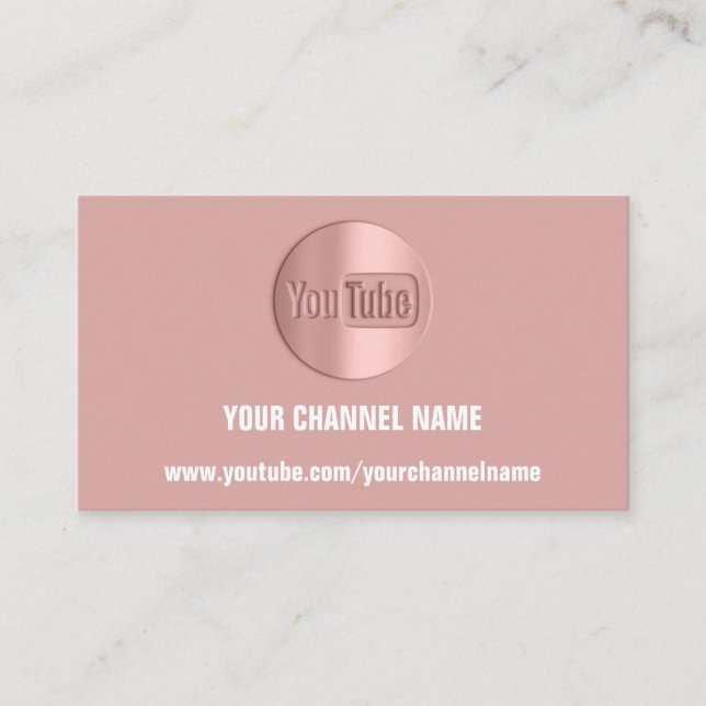 CHANNEL NAME YOU TUBER LOGO QR CODE ROSE BLUSH BUSINESS CARD (Front)