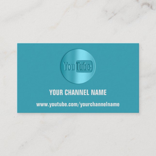 CHANNEL NAME YOU TUBER LOGO QR CODE TEAL BLUE  BUSINESS CARD (Front)