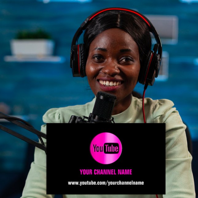 CHANNEL NAME YOUTUBER LOGO QR CODE PINK BLACK  BUSINESS CARD (CHANNEL NAME YOUTUBER LOGO QR CODE RED BLACK BUSINESS CARD)