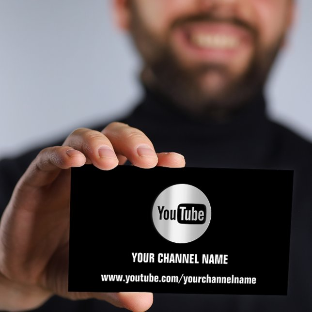 CHANNEL NAME YOUTUBER LOGO QR SOLVER GRAY BLACK  BUSINESS CARD (Creator Uploaded)