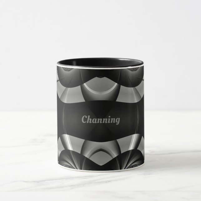 CHANNING ~ GLOSSY 3D Black Silver Grey Fractal ~ Mug (Center)