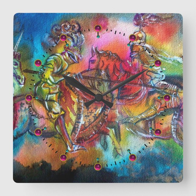 CHANSON DE ROLAND/ COMBAT OF KNIGHTS IN TOURNMENT SQUARE WALL CLOCK (Front)
