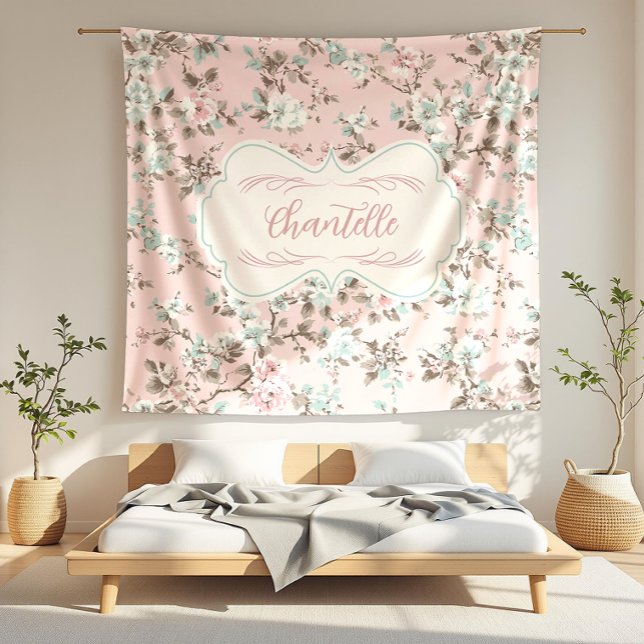 Chantelle Pink Vintage Rose Fleece Blanket (detail)