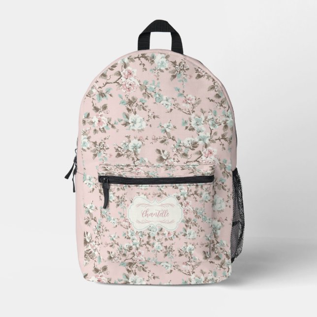 Chantelle Pink Vintage Rose Printed Backpack (Front)