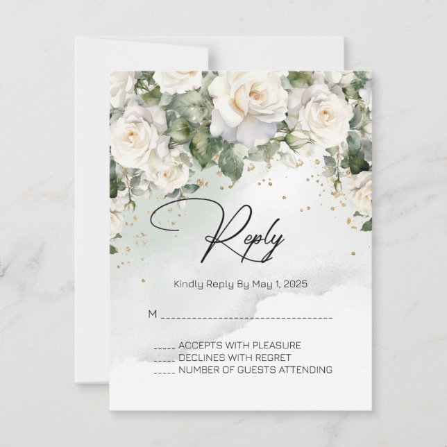 Chantilly Lace Roses Wedding RSVP Card (Front)