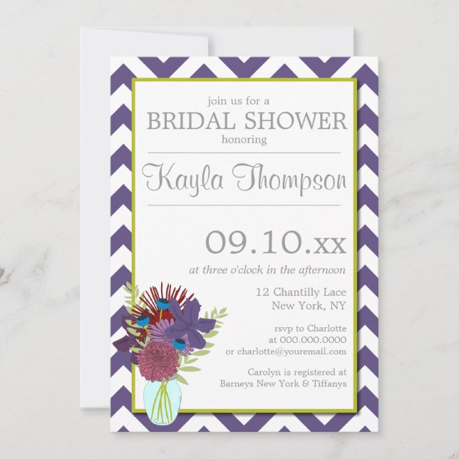 Chantilly Mason Jar Chevron Bridal Shower Invite (Front)