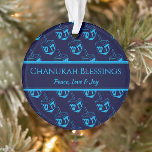 CHANUKAH BLESSINGS Customised Dreidel Blue Cyan Ornament
