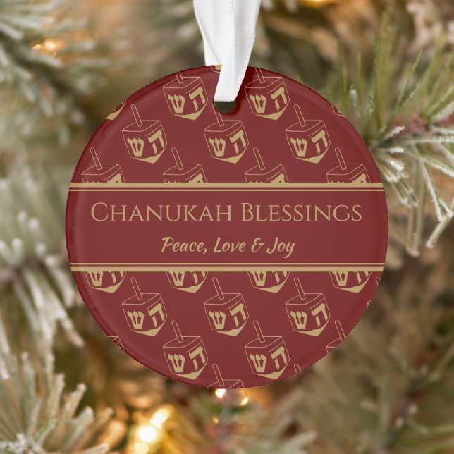 CHANUKAH BLESSINGS Customised Dreidel Burgundy Ornament (Tree)