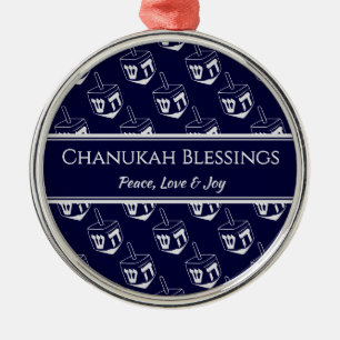 CHANUKAH BLESSINGS Customised   Dreidel GRAY Metal Tree Decoration