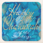Chanukah Blue Gold Square Paper Coaster<br><div class="desc">"Chanukah Blue and Gold, Square Paper Coasters" are ready to help you get your party started! Personalise by deleting and adding text anywhere on the coaster. Choose your favourite font style, colour, and size. Thanks for stopping and shopping by. Much appreciated! All of my designs can be transferred to other...</div>