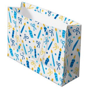 Chanukah Candles Burning White Large Gift Bag