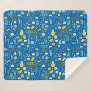 Chanukah Celebrating Gelt Jewish Stars Snowflakes Sherpa Blanket