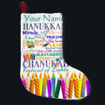 Chanukah Collage and Rainbow Stars Small Christmas Stocking<br><div class="desc">Just in case you need a Chanukah stocking...  Here's one filled with symbols and holiday-related words. Personalise.</div>