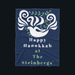 Chanukah Dove Stencil Fleece Blanket<br><div class="desc">Personalise "Chanukah Dove Stencil" Fleece Blanket/Small Personalise by deleting text and adding your own message. Choose your favourite font style, size, and colour. Background colour can be changed out. Design can also be added to blanket sizes, medium and large. Size: Fleece Blanket, 30"x40" It’s hard to cuddle by yourself. But...</div>