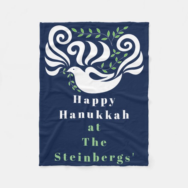 Chanukah Dove Stencil Fleece Blanket (Front)
