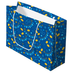 Chanukah Dreidel Banners Gelt Gifts Blue Large Gift Bag