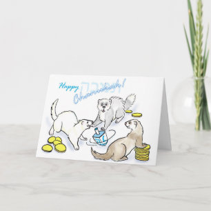 Chanukah dreidel ferrets holiday card