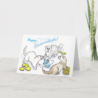 Chanukah dreidel ferrets holiday card