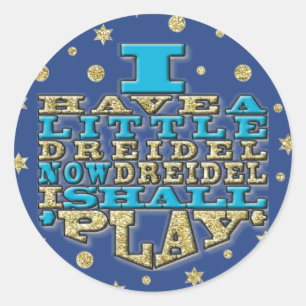 Chanukah "Dreidel Play/Gold,Blue" Stickers Round