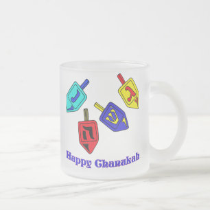 Chanukah Dreidels Frosted Glass Coffee Mug