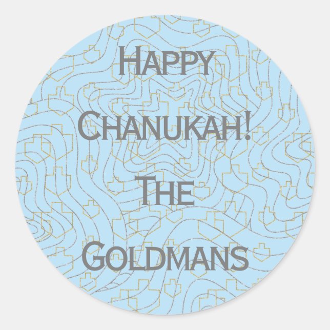 Chanukah "Dreidels/Stars/Blue" Stickers Round (Front)