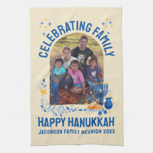 Chanukah FAMILY REUNION Custom Photo Name HANUKKAH Tea Towel