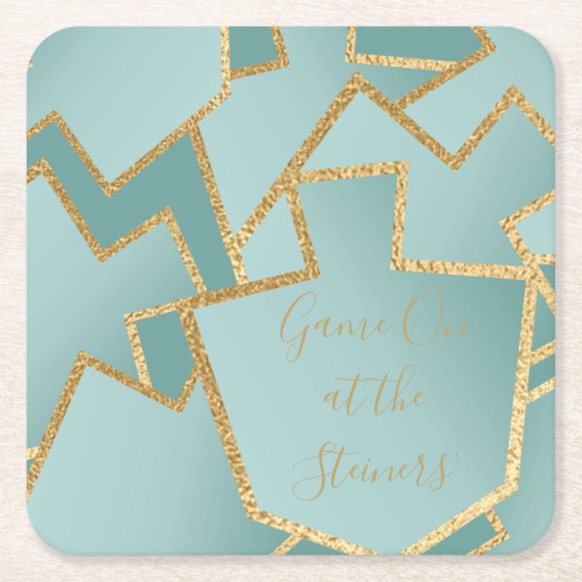 Chanukah Game On Dreidels Turquois Square Paper Coaster (Front)