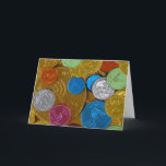 Chanukah Gelt Holiday Card<br><div class="desc">"Jewish Expressions, " offers a shopping experience as you will not find anywhere else. Welcome to our store. Tell your friends about us and send them our link:  http://www.zazzle.com/YehudisL?rf=238549869542096443*</div>