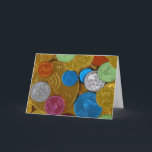 Chanukah Gelt Holiday Card<br><div class="desc">"Jewish Expressions, " offers a shopping experience as you will not find anywhere else. Welcome to our store. Tell your friends about us and send them our link:  http://www.zazzle.com/YehudisL?rf=238549869542096443*</div>