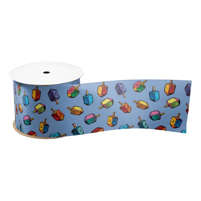 Chanukah Giftwrap - Dreidels - Judaica - Ribbon  Satin Ribbon (Spool)