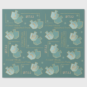Chanukah Giftwrap Miracle Happened There Turquoise Wrapping Paper