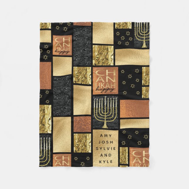 Chanukah Golden Montage Fleece Blanket (Front)