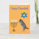 Chanukah Greeting Card<br><div class="desc">Racoon praying by a menorah with a Star Of David</div>