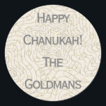 Chanukah/Hanukkah "Dreidels/Stars" Stickers Round<br><div class="desc">Chanukah/Hanukkah "Dreidels and Stars" Stickers Round. Silver and Gold "Dreidels and Stars" Have fun using these stickers as cake toppers, gift tags, favour bag closures, or whatever rocks your festivities! Personalise by deleting "Happy Chanukah The Goldmans" and adding your own words, using your favourite font style, size, and colour. The...</div>