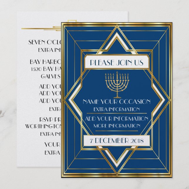 Chanukah Hanukkah Jewish Occasion Invitation (Front/Back)