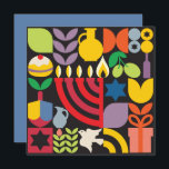 Chanukah Hanukkah Menorah Doughnut Jewish Stars Card<br><div class="desc">Hanukkah / Chanukah Colourful Modern Geometric Pattern Greeting Card. Menorah, Dreidel, Jewish Stars, Doughnut & Olive Oil... they are all here. Jewish Hanukkah Symbols Space to add your personalised text on the reverse. Happy Hanukkah wishes. Hebrew on the inside says "Chanukah Sameach ". (Happy Chanukah) . This upscale, look, is...</div>