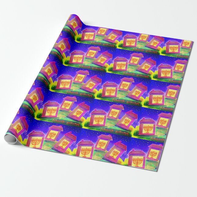 Chanukah Houses Wrapping Paper (Unrolled)