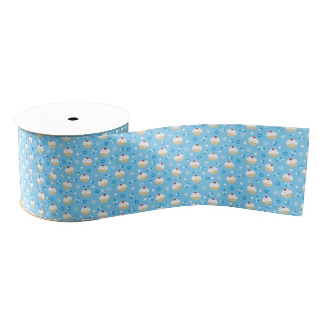 Chanukah Jelly Doughnuts Jewish Stars Snowflakes Grosgrain Ribbon (Spool)