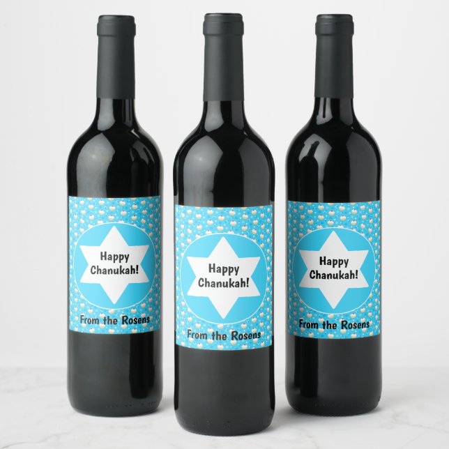 Chanukah Jelly Doughnuts Jewish Stars Snowflakes Wine Label (Bottles)