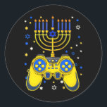 Chanukah Jewish Menorah Gamer Funny Gaming Classic Round Sticker<br><div class="desc">Chanukah Jewish Menorah Gamer Funny Gaming</div>