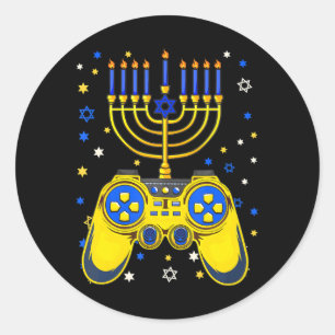 Chanukah Jewish Menorah Gamer Funny Gaming Classic Round Sticker