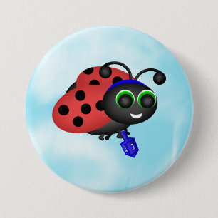 Chanukah Ladybug in yamaka with dreidel 7.5 Cm Round Badge