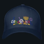 Chanukah Letters Embroidered Hat<br><div class="desc">Hanukkah design features text made from dreidel,  Menorah,  Star of David and gold coins.</div>