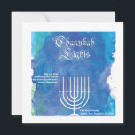 Chanukah Lights Holiday Card<br><div class="desc">A contemporary design with a blue, watercolor background and classic font that spells out "Chanukah Lights" over a white menorah. Vecteezy Jewish Candlesticks. The card is easy to customise with your wording, font, font colour, paper shape options and choice of six paper types. Not exactly what you're looking for? All...</div>